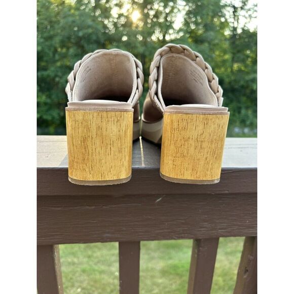 Bernardo Sand Brown Leather Braided Heeled Clogs Saffia 8.5 M New Mule - Picture 6 of 13